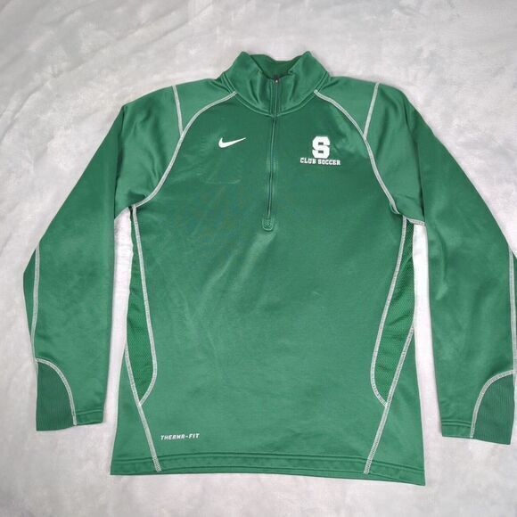 Michigan State Spartans Shirt Mens Medium Nike Therma Fit Green 1/2 Zip Pullover - Picture 1 of 11
